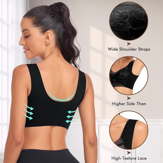 BH Kant Vrouwen Zonder Beugel Bustier Gewatteerde Dames Wireless Minimizer Push Up T-shirt Bh Comfit Slaap Trek Bra Ademend Zachte Cups Brede Bandjes Full Cup Beha — afbeelding 4