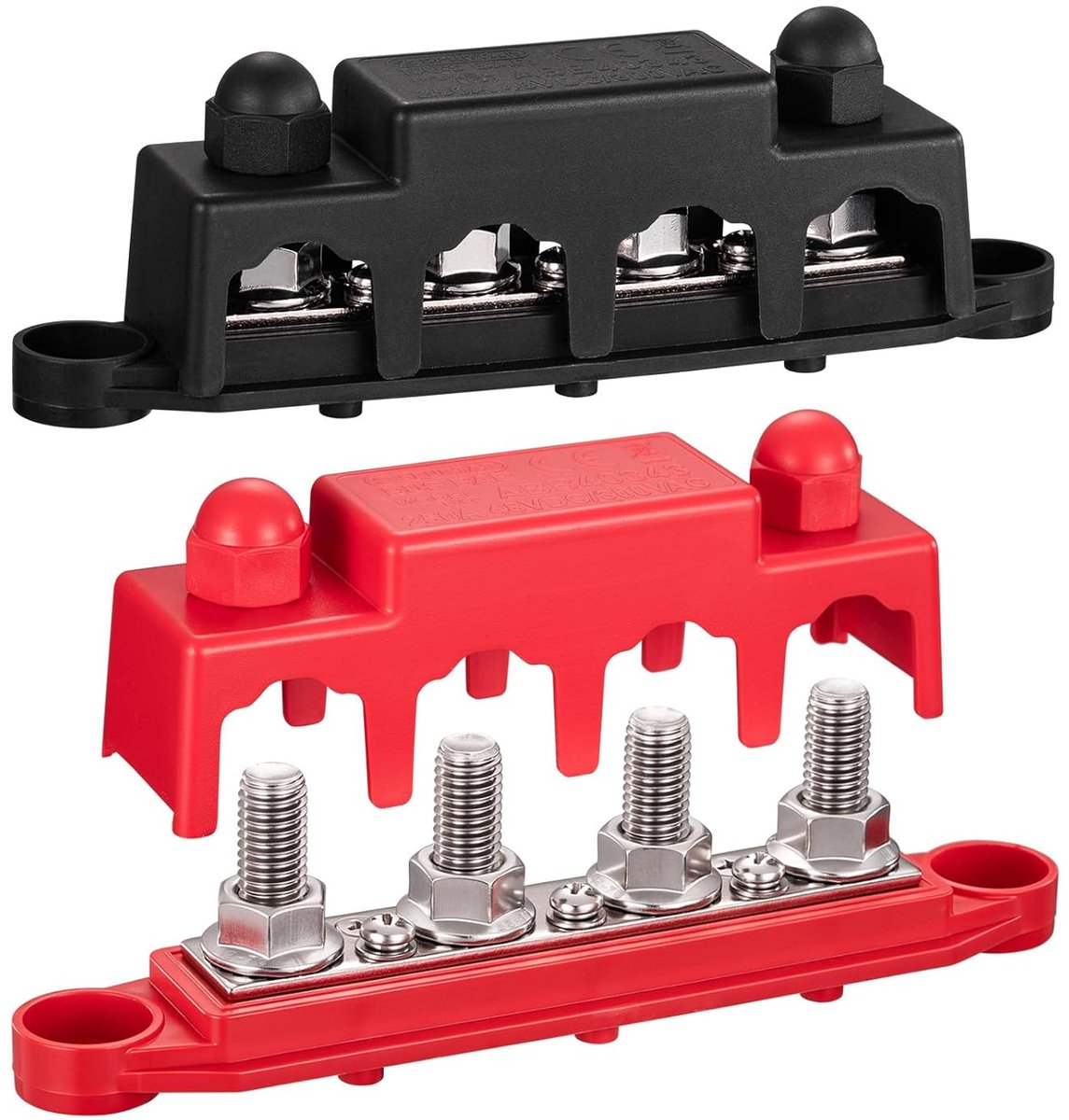 Stroomverdeler Busbar 12-48V 250A met 4x M10 en 3x M4 Aansluiting | Schroeven Accubalk voor Auto Vrachtwagen Camper ATV Boot Aanhanger 16,5 × 3,4 × 4,8 cm – Niet geschikt voor krappe ruimtes