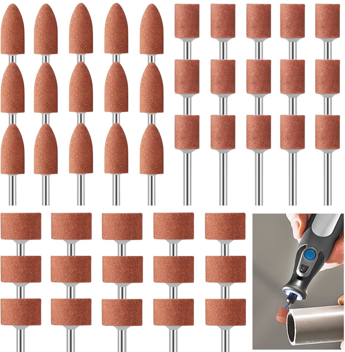 Slijpstift, 3 mm schacht, slijpdoorn, gemonteerd, 45 stuks, slijpkop, slijpopzetstukken voor boormachine, schurende slijpstiften voor 1/8 inch schacht voor het slijpen, polijstaccessoires
