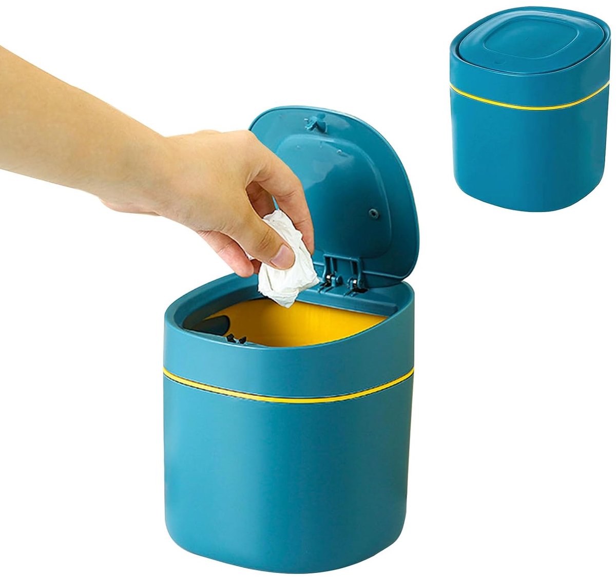 Afvalemmer mini - blauwe tafelafvalemmer - met deksel - ideaal voor thuis en kantoor - SnelShoppen
