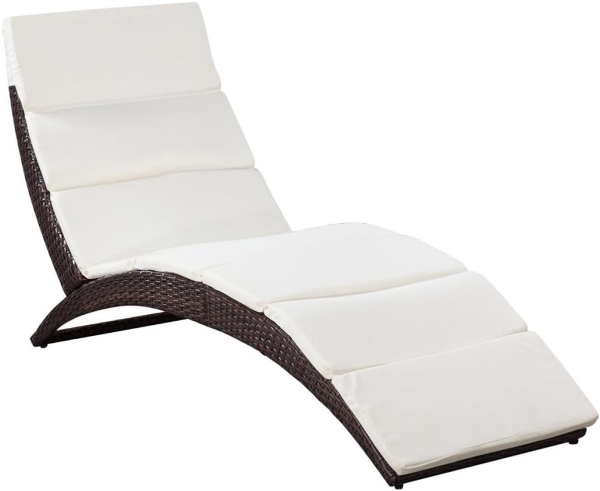 Inklapbare ligstoel met oplegkussen, tuinligstoel, polyrotan, klapbed, camping, ligbed voor terras, tuin, bruin