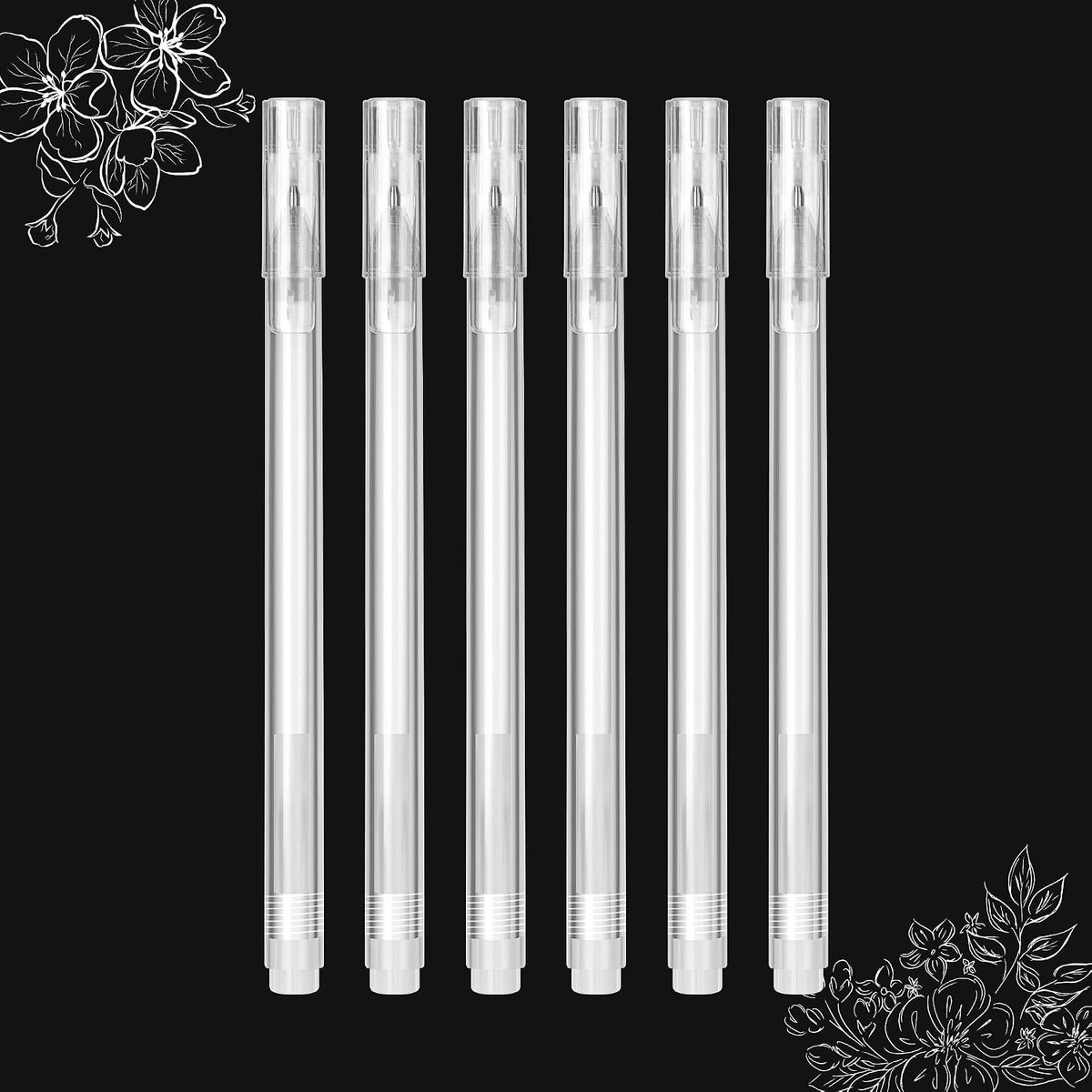 S080-6 Witte gelstift, 6 stuks witte pen, 0,8 mm fijne punt, witte highlight, schetspotloden voor zwart donker papier, tekening, kunstdesign, scrappingbook