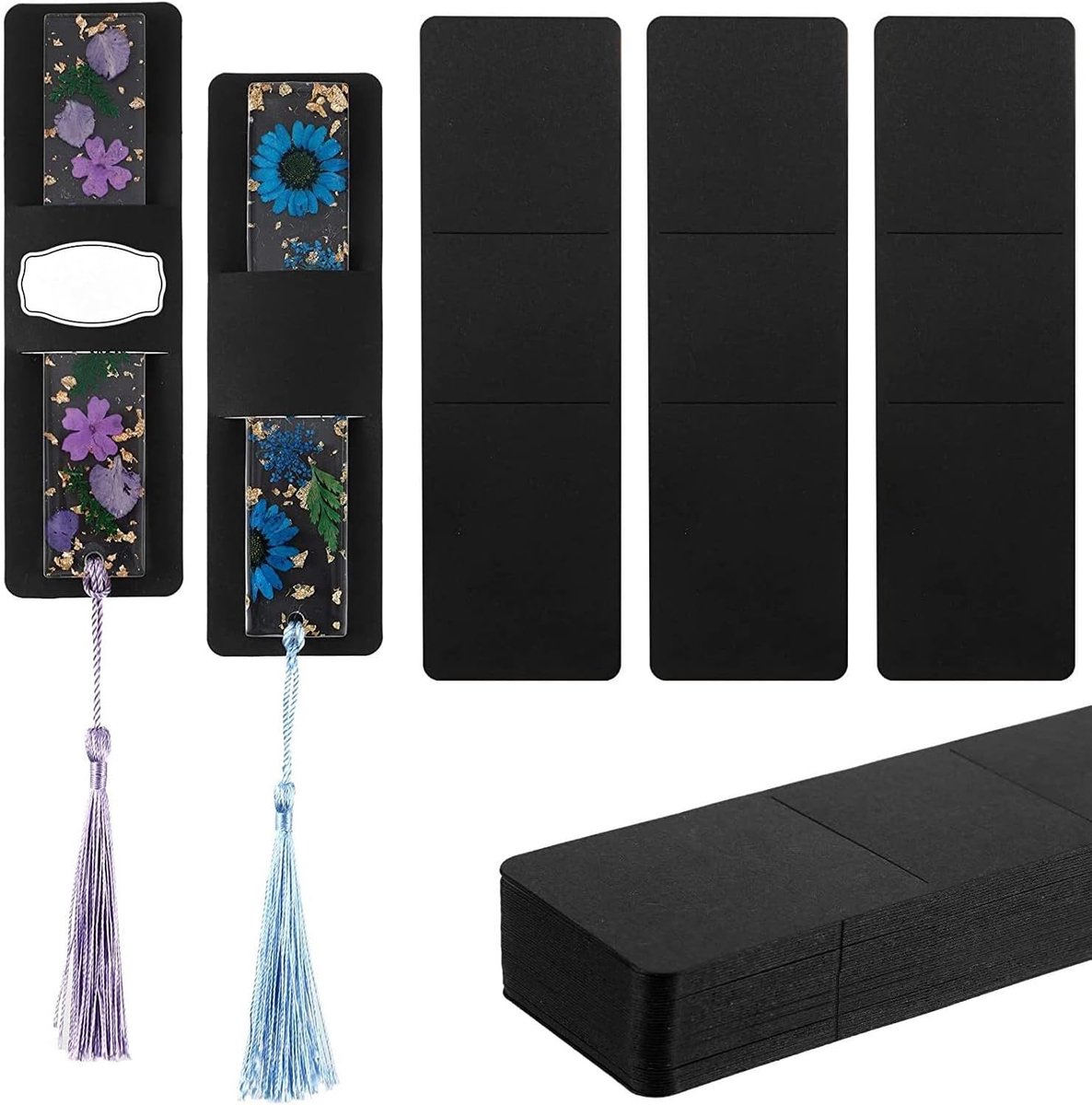 50 Stuks Kraft Bladwijzer Hoesjes, DIY Display Kaarten Pen Hoesjes voor Sieraden Haken Display, Zwart