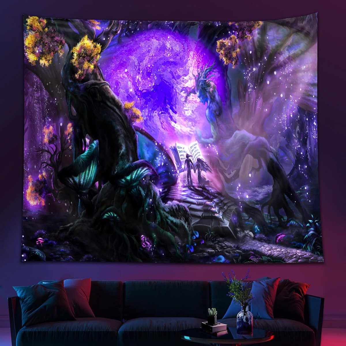 Wandtapijt voor op de deur, fantastisch avontuur in een wereld vol paarse magie Tapestry, wandtapijt voor wanddecoratie slaapkamer