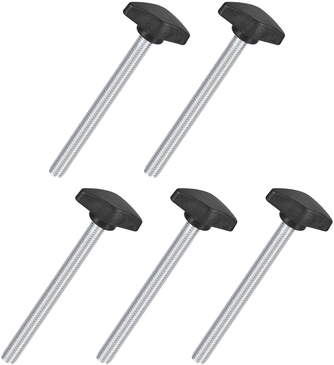 5 stuks thee-vleugel knoppen duimschroeven, M8 x 90 mm mannelijke schroefdraad van koolstofstaal T-vormige duimschroeven handvat 36 mm diameter voor handtrekknopset, zwart