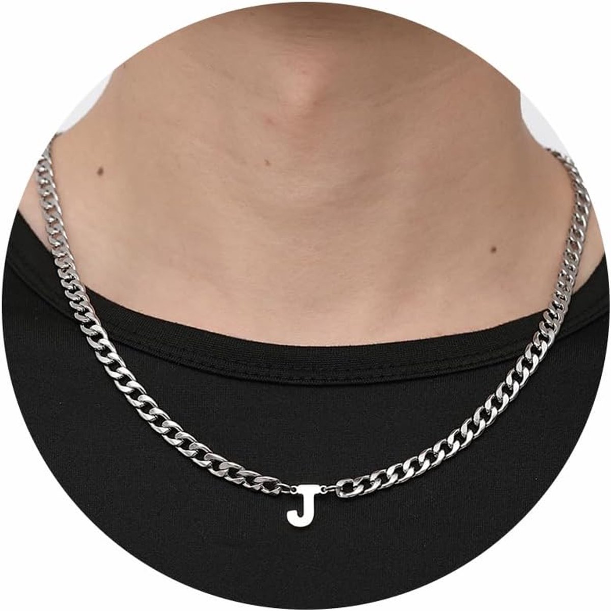 Initialen Letter Halsketting Heren Roestvrij Staal Zilver Cuba Ketting Alfabet A-Z Hanger Sieraden Geschenken voor Mannen 50 cm