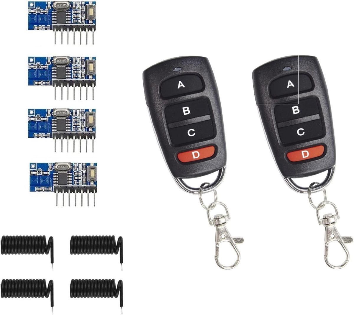 Draadloze RX480E-4C 433MHz RF-modules 2 sets zender en ontvanger 4 sets 4 kanalen output link kit met 1527 leercode voor afstandsbediening (2 sets zenders en 4 sets ontvangerkit)