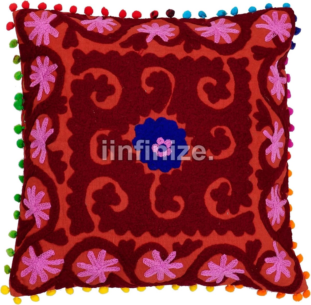 Kussensloop 40 x 40 cm - Boho bloemenpatroon - Traditioneel borduurwerk - Etnische woonkamer decor - SnelShoppen