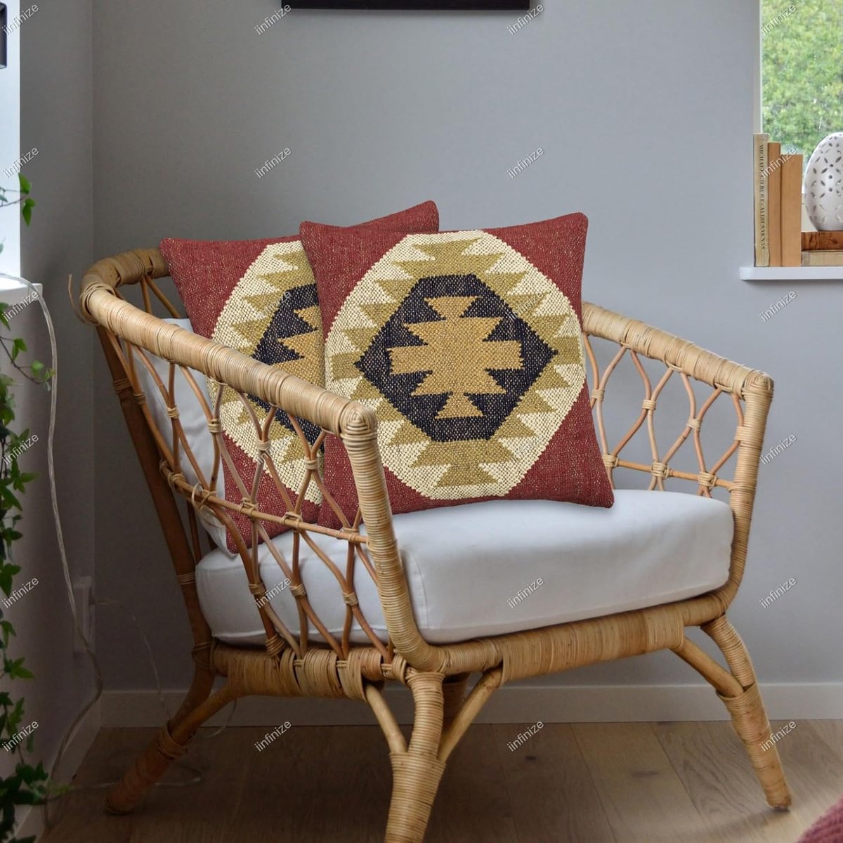 Kussenhoes 45x45 cm - Handgeweven wol-jute - Vintage kilim design - Voor woonkamer - SnelShoppen