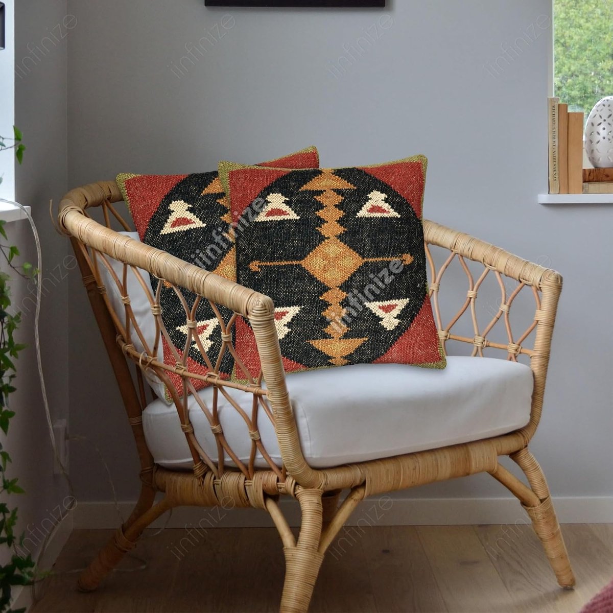 Kussenhoes set van 2 - handgeweven wol-jute - traditionele kilim patronen - sfeervolle woondecoratie - SnelShoppen