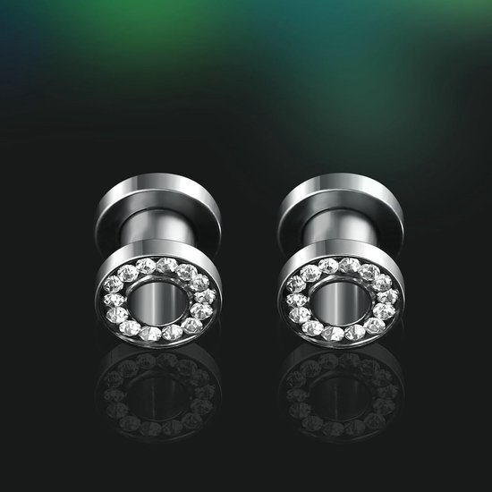 2 stuks chirurgisch staal meters voor oren, zilveren tunnels voor vrouwen oren met Cubic Zirconia oorbel meters kit — afbeelding 4