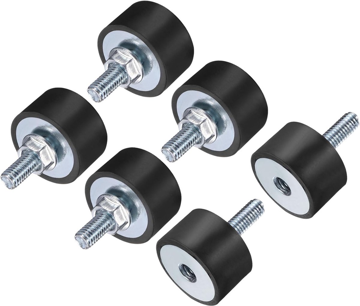 6 stuks M6 x 18 mm rubberen houders met 25 x 15 mm bouten, trillingsdemper met verzinkte cilinderschroefdraad en 6 x M6 borgmoeren