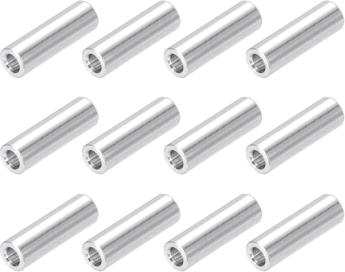Aluminium afstandhouders, ronde zuil, 1/6 inch OD x 1/9 inch ID x 0,47 inch, lengte, staallegering, sluitring, afstandshuls zonder schroefdraad, 12 stuks