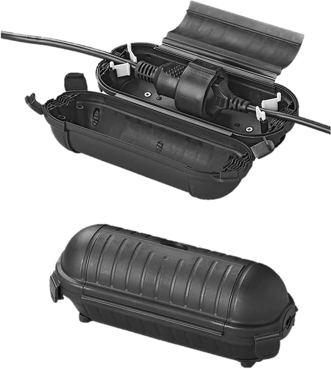 Veiligheidsbox voor Schuko-stekker, 2 stuks, waterdichte outdoor beschermbox (IP44) voor kabel (Schuko-stekker, zwart)