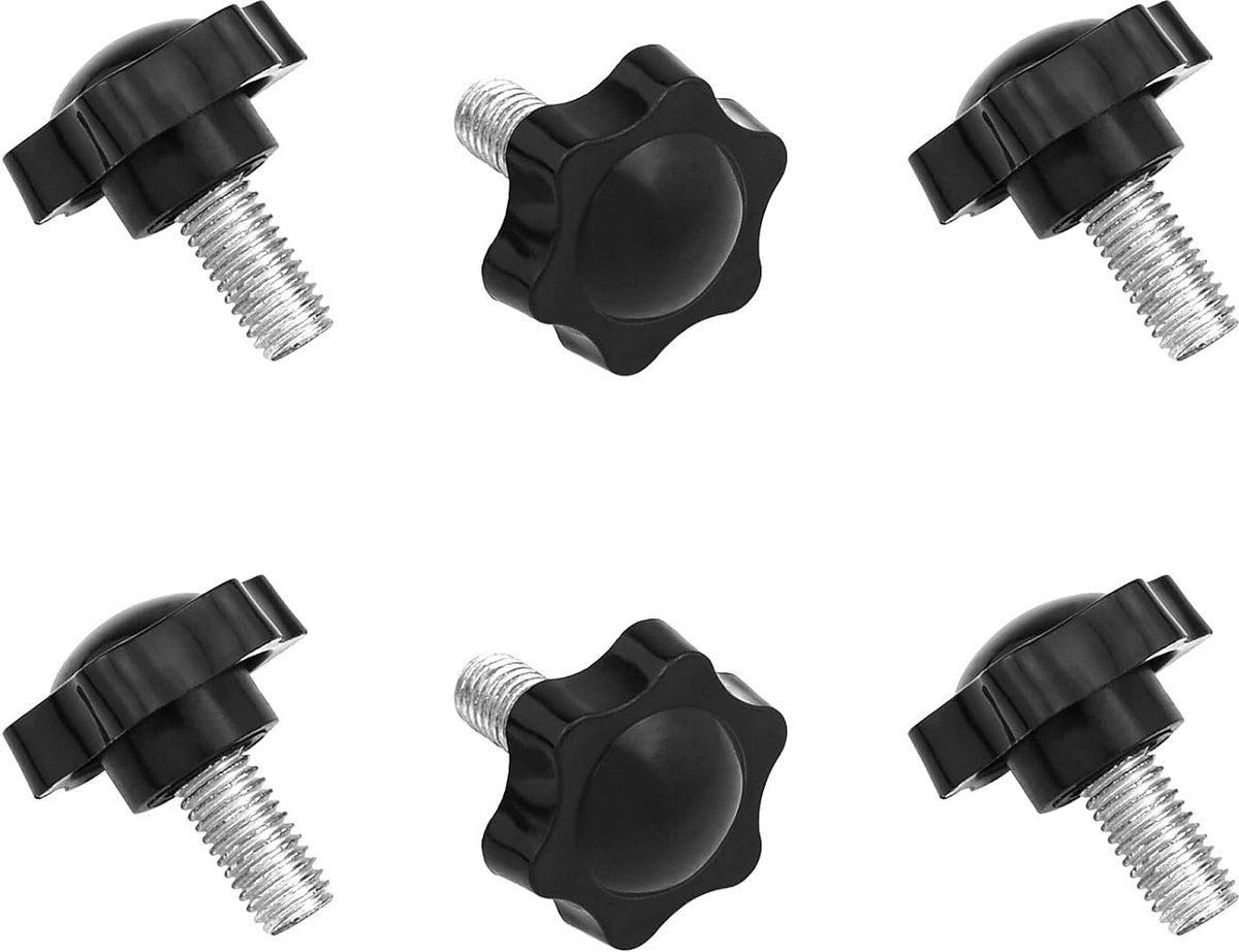 6 stuks M10*20 mm zeshoekige kunststof kop sterschroef, stergreepschroef, schroefdraad vervangen ster hand, handaanschroefschroef, mechanische vergrendelingsschroef