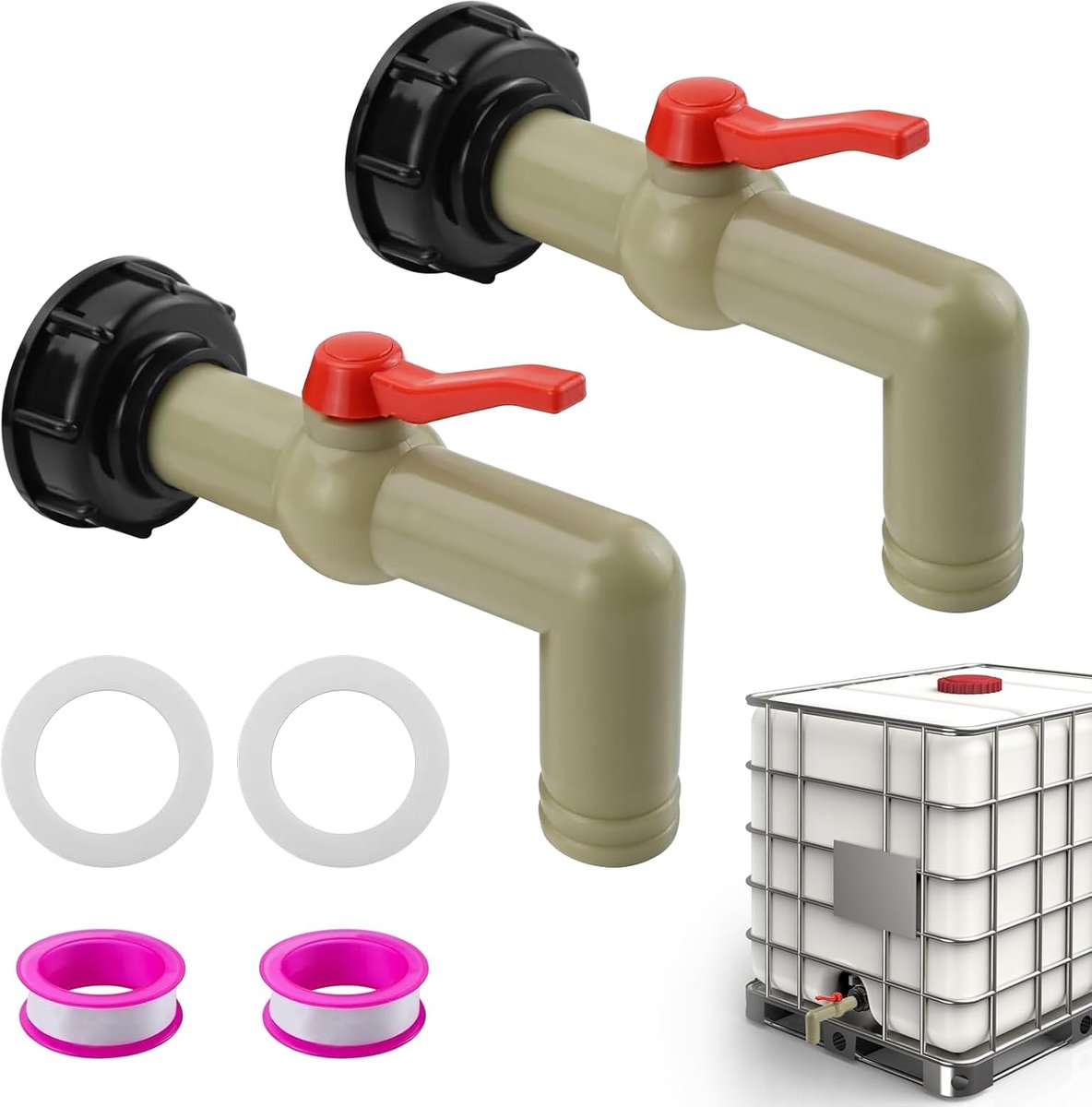 2 stuks, 1 inch, IBC-kraan, tankkraan, kogelkraan, afvoerkraan, regenton, 1000 liter, container accessoires voor tank, regenton, waterreservoir 32 mm (DN40/50)