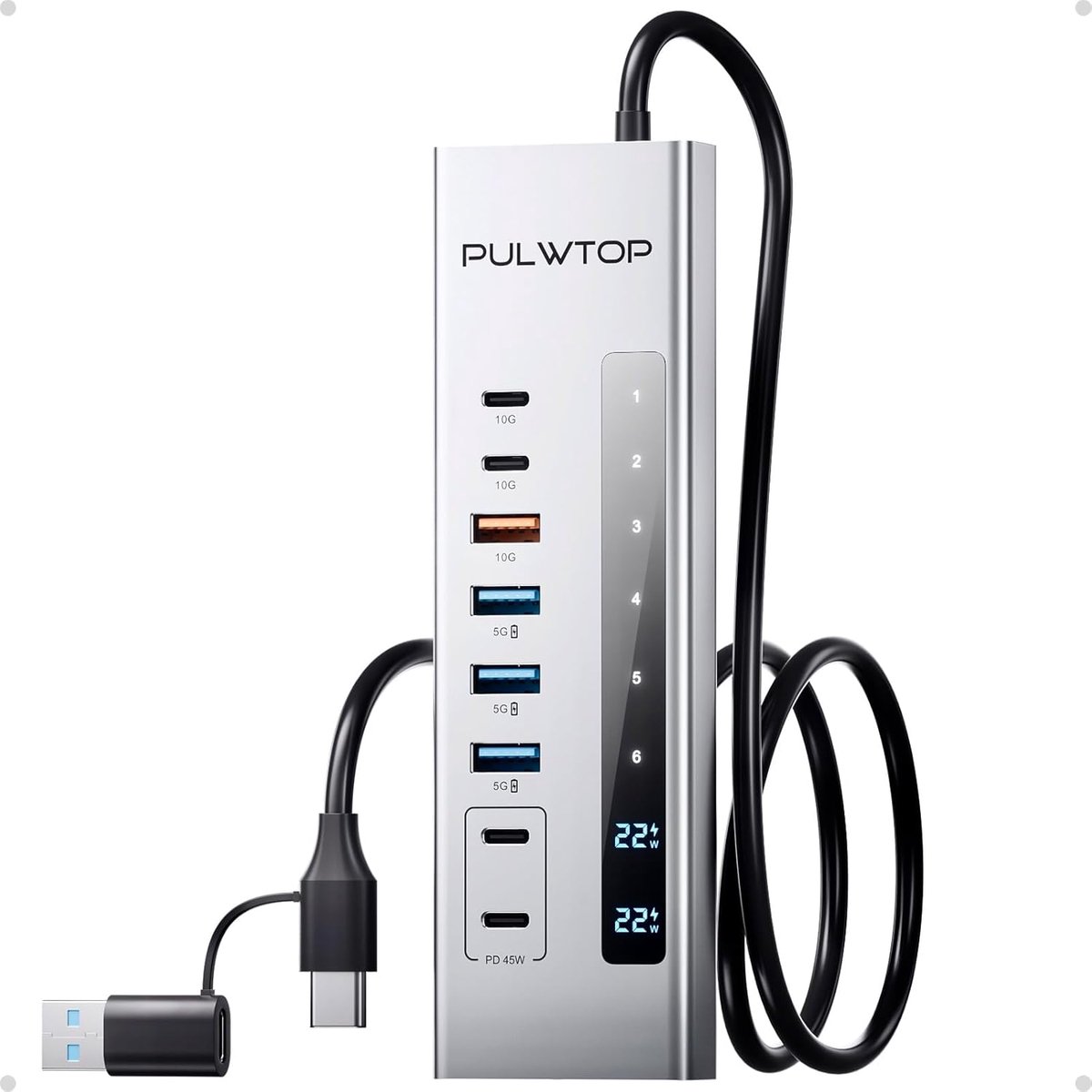 USB C Hub 10 Gbit/s - 2 x USB C, 4 x USB A - 45W PD Opladen - Ideaal voor PC/Laptops - ShopVlot