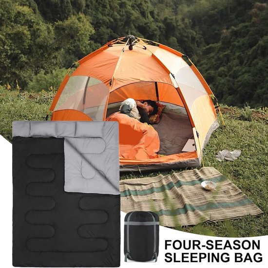 Dubbele Slaapzak - Tweepersoons Dek - Kamperen en Reizen - Comfort voor 4 seizoenen - 150 x 220 cm - Zwart — afbeelding 4