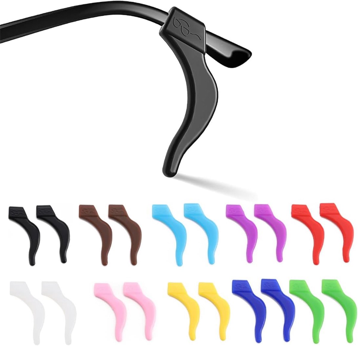 Zonnebril accessoires 12 paar - kleurrijk - silicone - anti-slip voor stevige grip - SnelShoppen