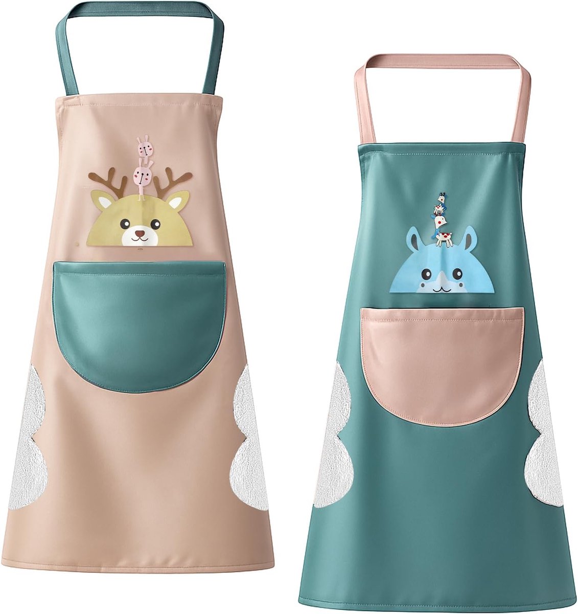 Keukenschorten uniseks met zak en handdoek - waterdicht - blauw roze - ideaal voor koken en tuinieren - SnelShoppen