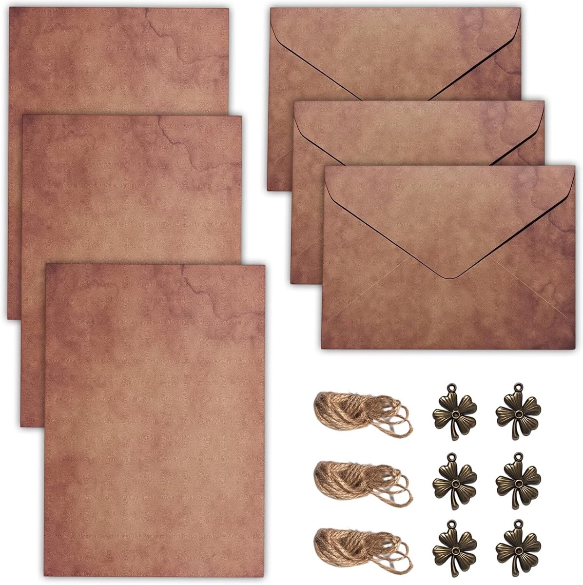 Briefpapier met envelop - perkamentpapier - vintage klavertje vier - voor uitnodigingen - SnelShoppen