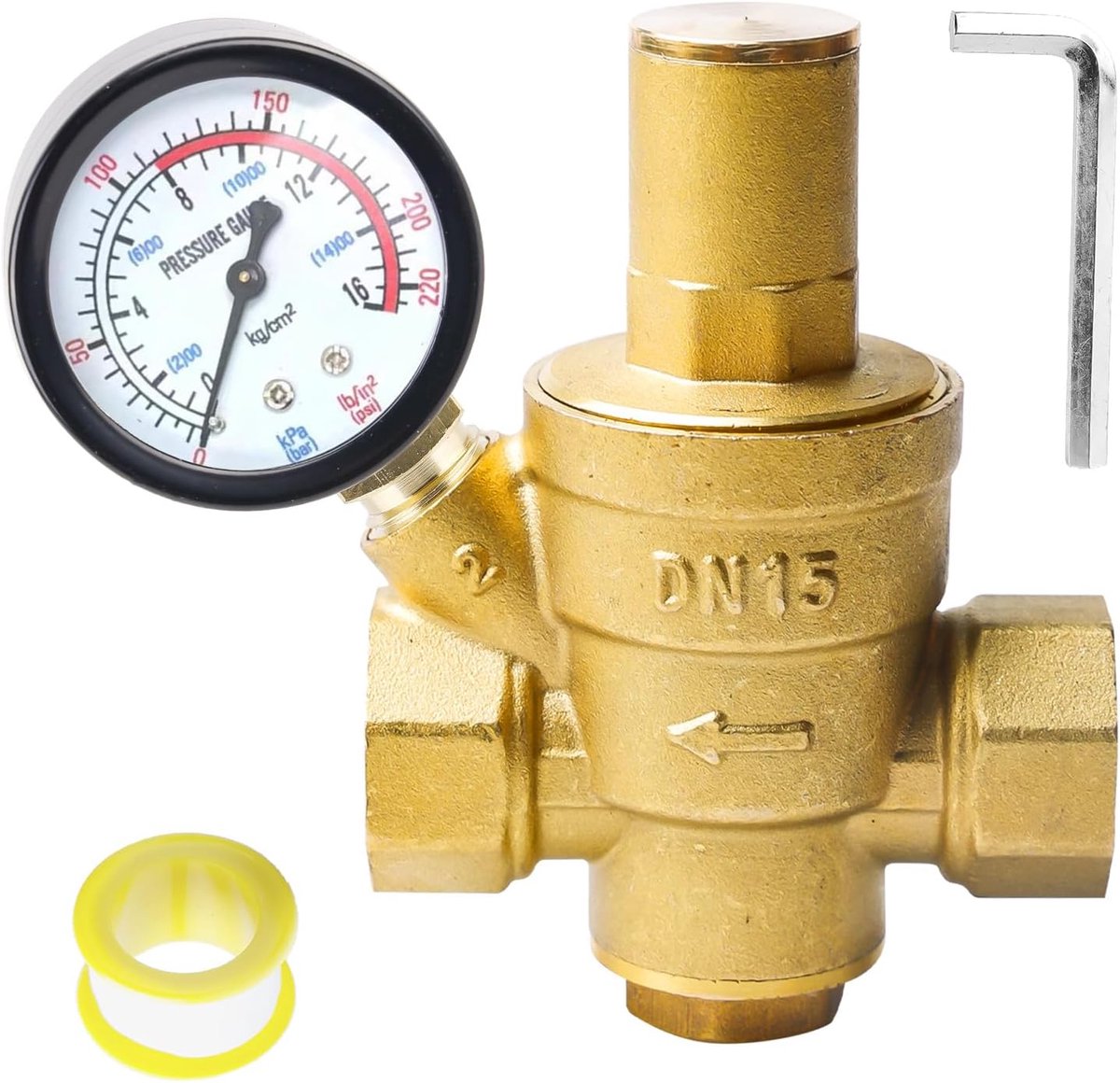 Waterdrukregelaar 1/2 inch DN15 - hoogwaardig messing - verstelbare drukaflaat - betrouwbare prestaties - SnelShoppen