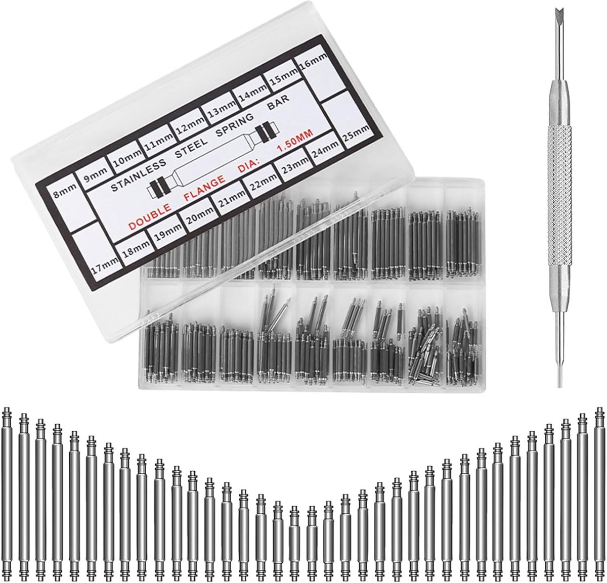 Spring bars voor horlogebanden 8–25 mm - RVS, Ø 0.3 cm - Inclusief gereedschap - SnelShoppen