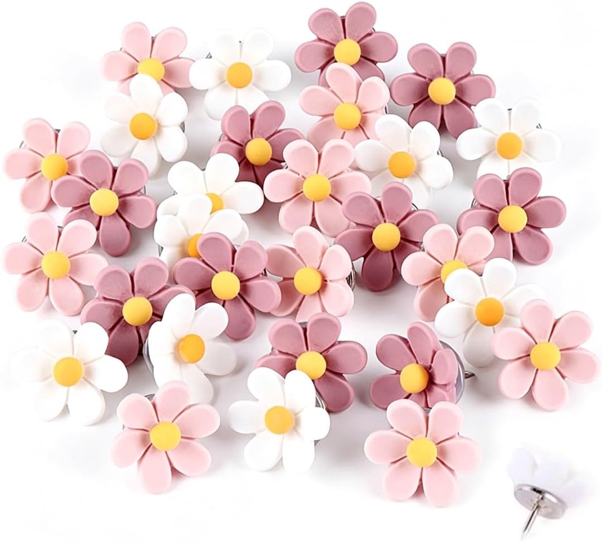 Decoratieve punaises bloemenvorm - 30 stuks - zachte hars en staal - ideaal voor prikborden - SnelShoppen