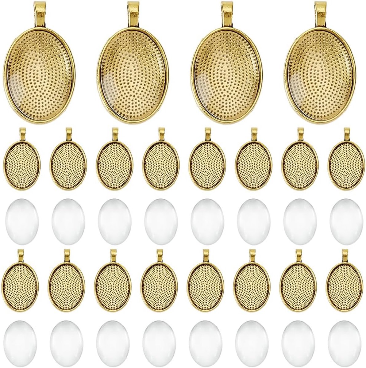 Oval cabochon coasters 30 stuks - goudkleurige bezel pendants - massief metaal - ideaal voor sieraden maken - SnelShoppen