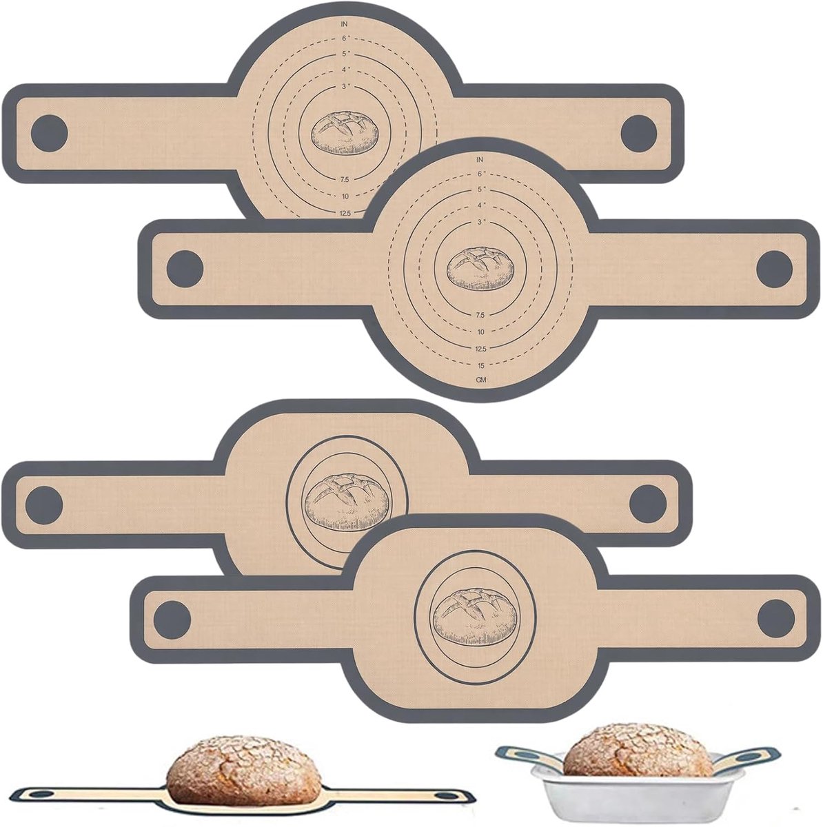 Siliconen matten voor Dutch Oven - set van 4 - met lange handgrepen - anti-aanbaklaag voor deeg - SnelShoppen