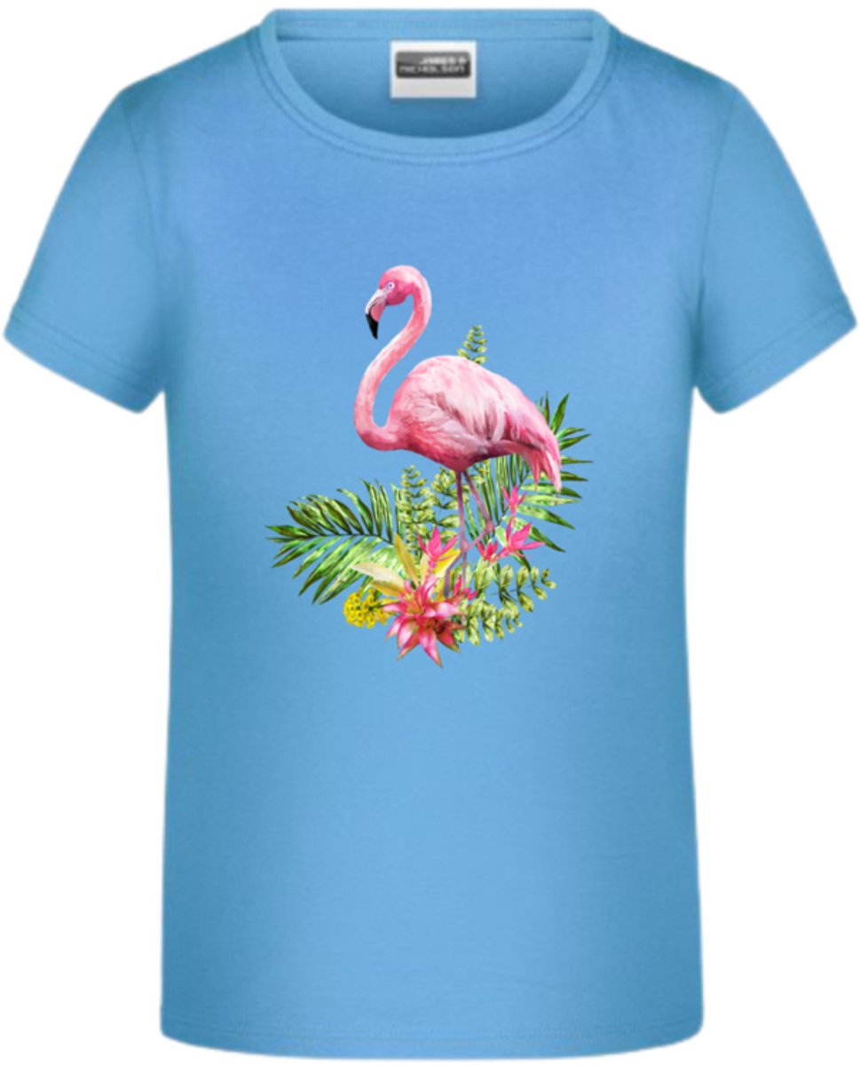 Blauw shirt met Flamingo - Blauw - 110/116