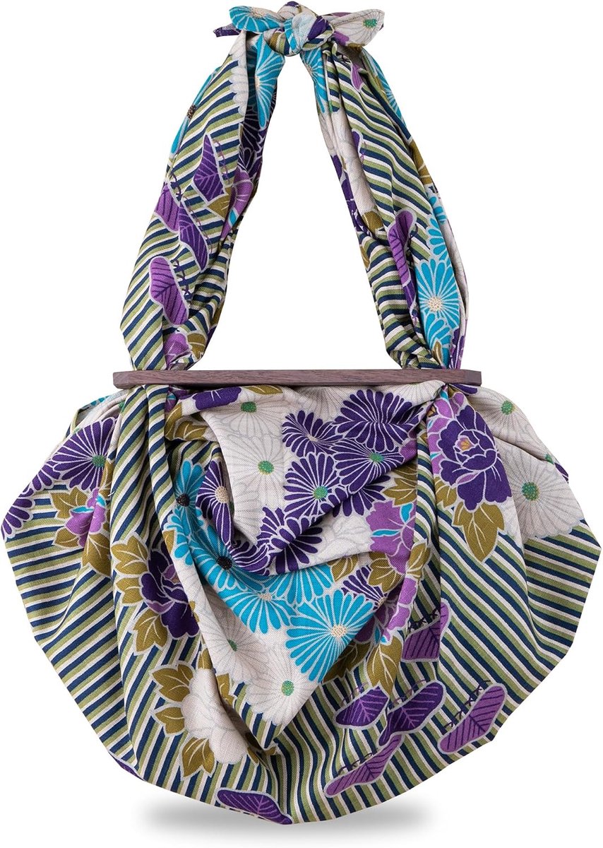 Furoshiki draagtas 100x100 cm - retro bloemen paars - herbruikbaar en opvouwbaar - ideale tas voor dagelijks gebruik - ShopVlot