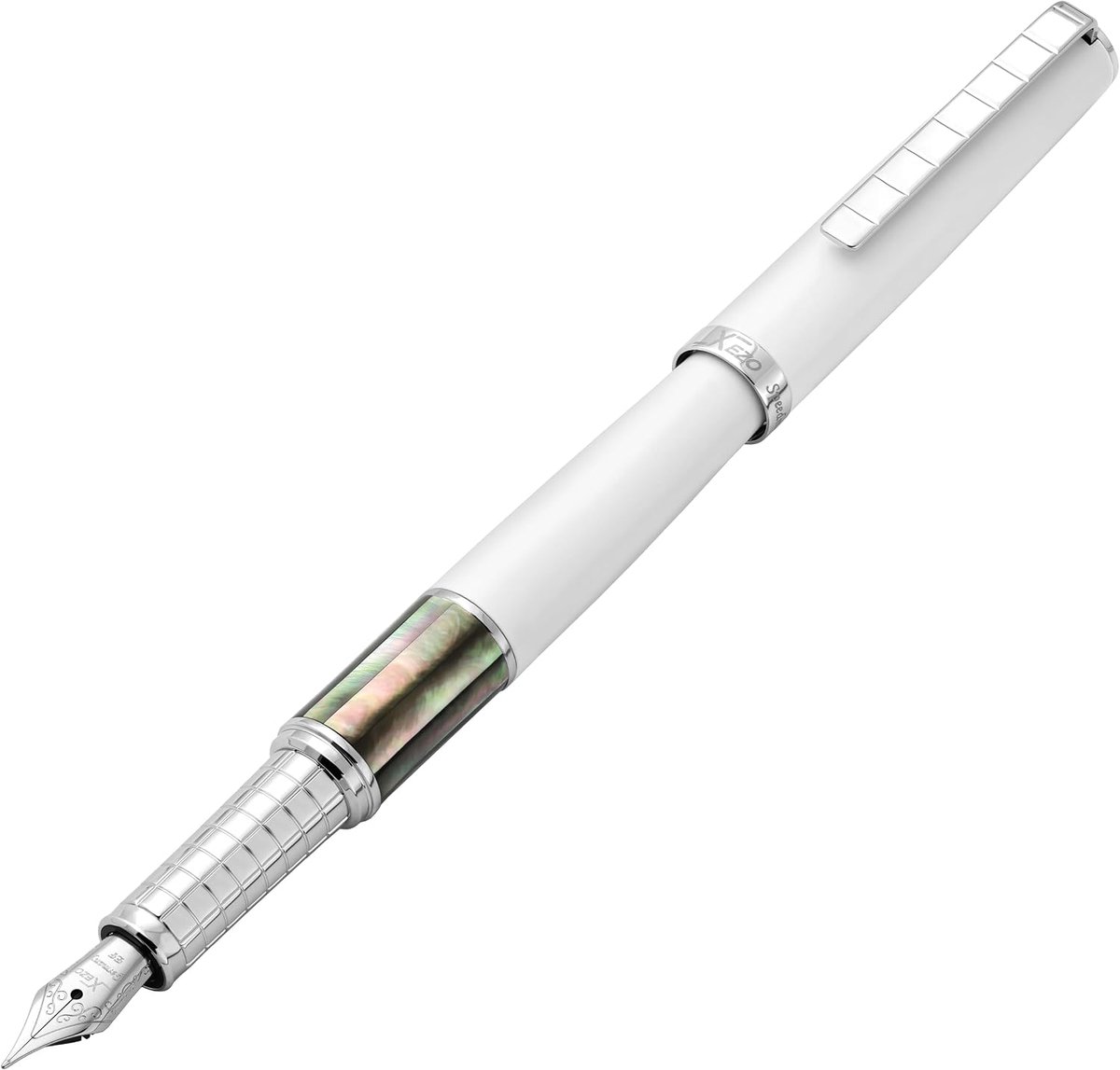 Vulpen extra fijne nib - matte wit met Tahitiaans zwart parelmoer - lichtgewicht messing - ShopVlot