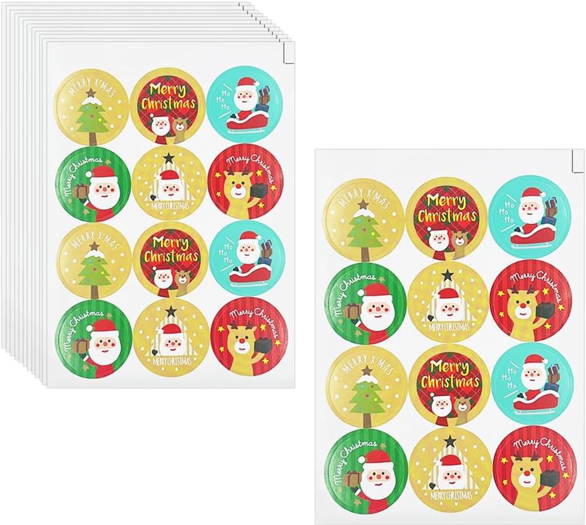 Ronde kerststickers 2,5 cm - zelfklevend - 6 verschillende ontwerpen - voor kerstkaarten en cadeaus - ShopVlot