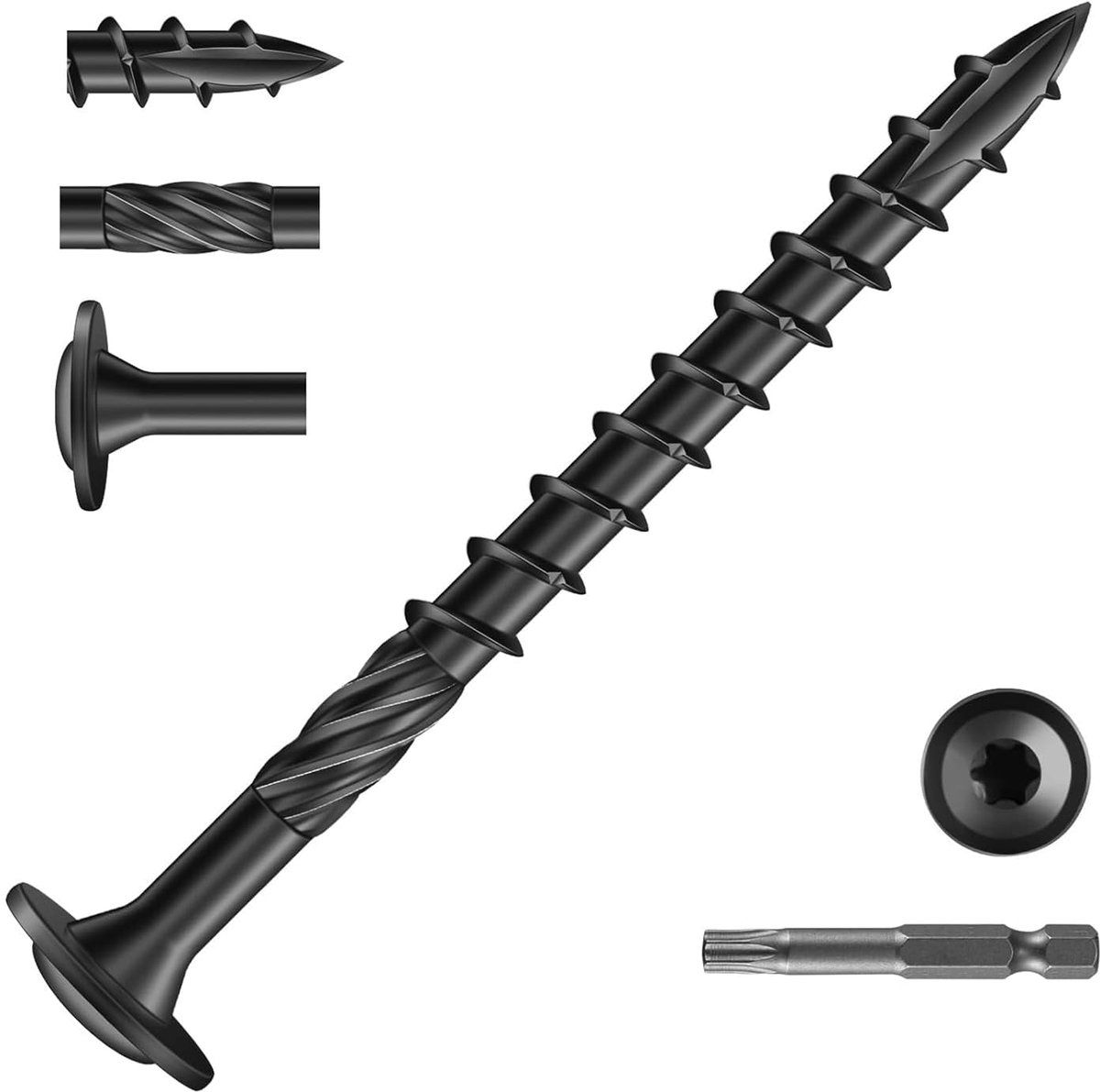 Houten schroeven 6,3 x 75 mm - Torx zwart - met dubbele spiraaldraad - voor duurzame houtprojecten - ShopVlot