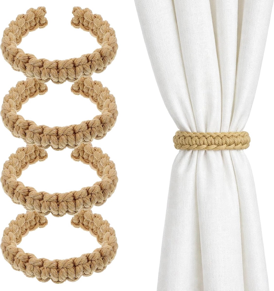 Gordijnhouders 4 stuks - Boho stijl - Katoenen touw - Eenvoudig gordijnen bevestigen - ShopVlot