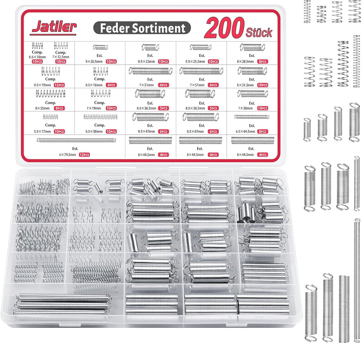 Veer set 200 stuks - Rvs spiraalveren - Diverse maten en type veersystemen - Ideaal voor gereedschappen - ShopVlot