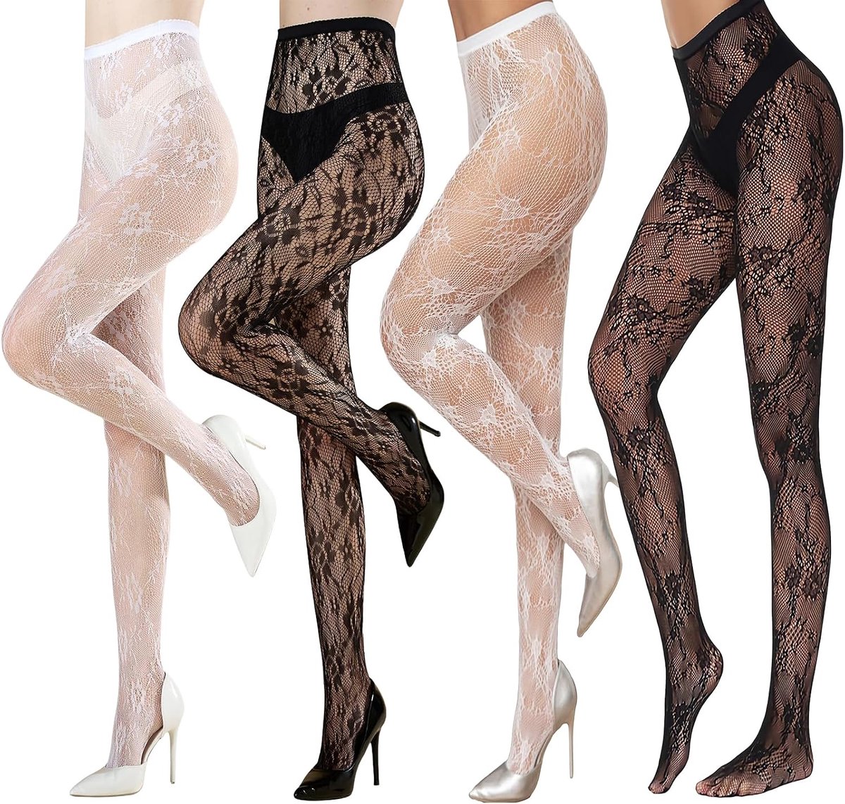 Lace tights 4 paar - floral patroon - sexy uitstraling - perfect voor elke gelegenheid - ShopVlot
