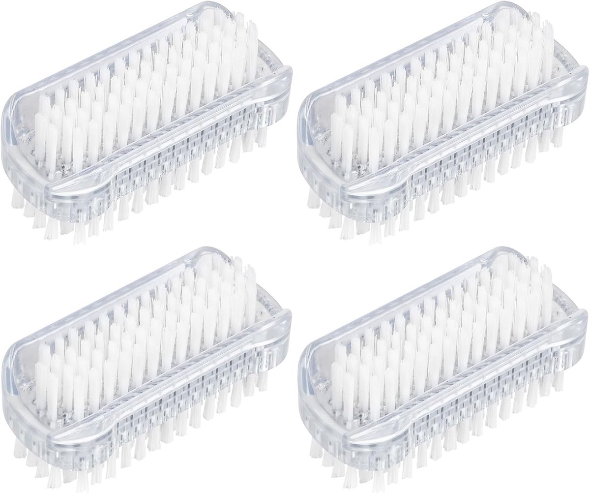 dubbelzijdige nagelborstel 4 stuks - plastic handvat - stevige borstelharen - ideaal voor nagelreiniging - ShopVlot