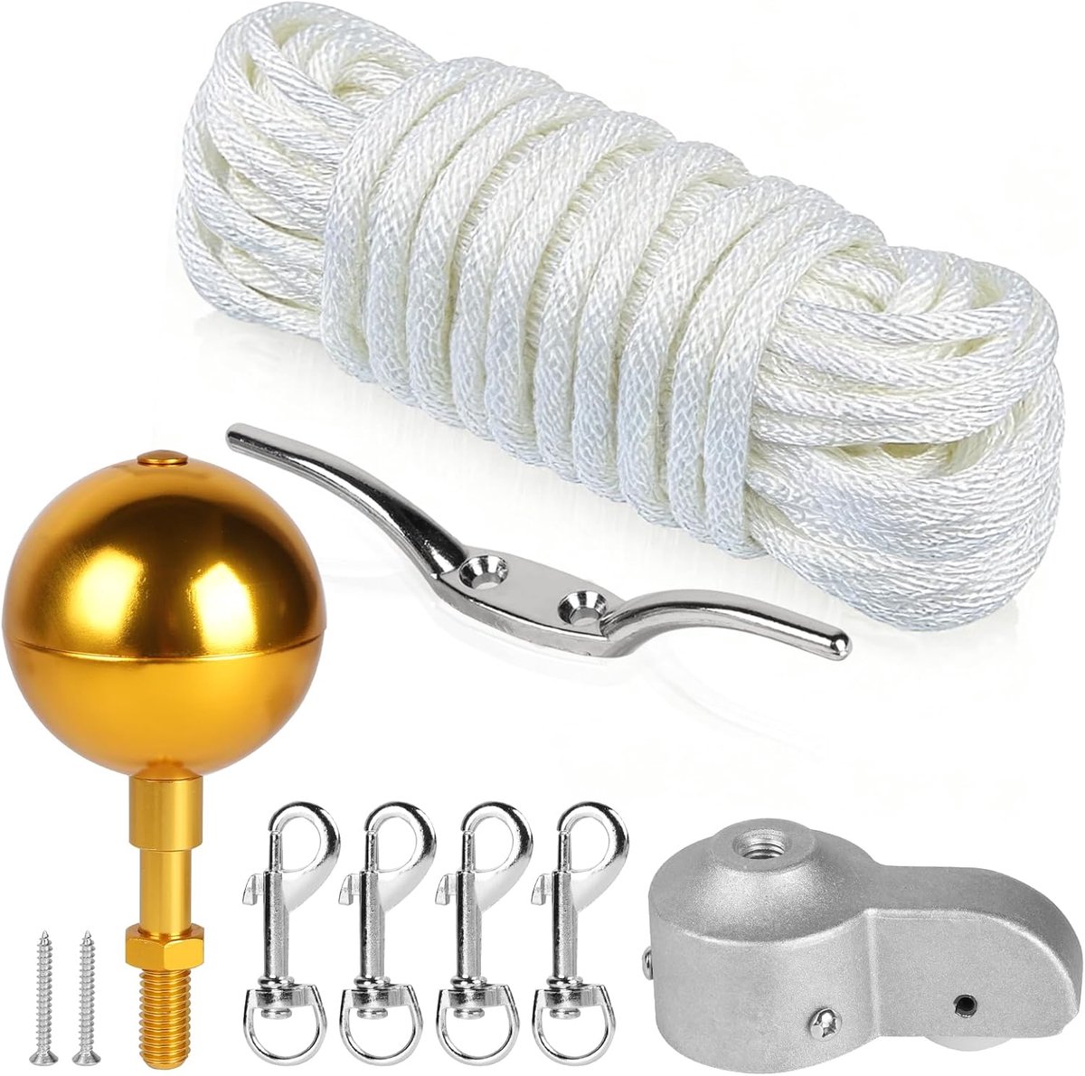 Vlaggenmast accessoires set - reparatieset met gouden bal - inclusief 15 m touw - ideaal voor tuin - ShopVlot