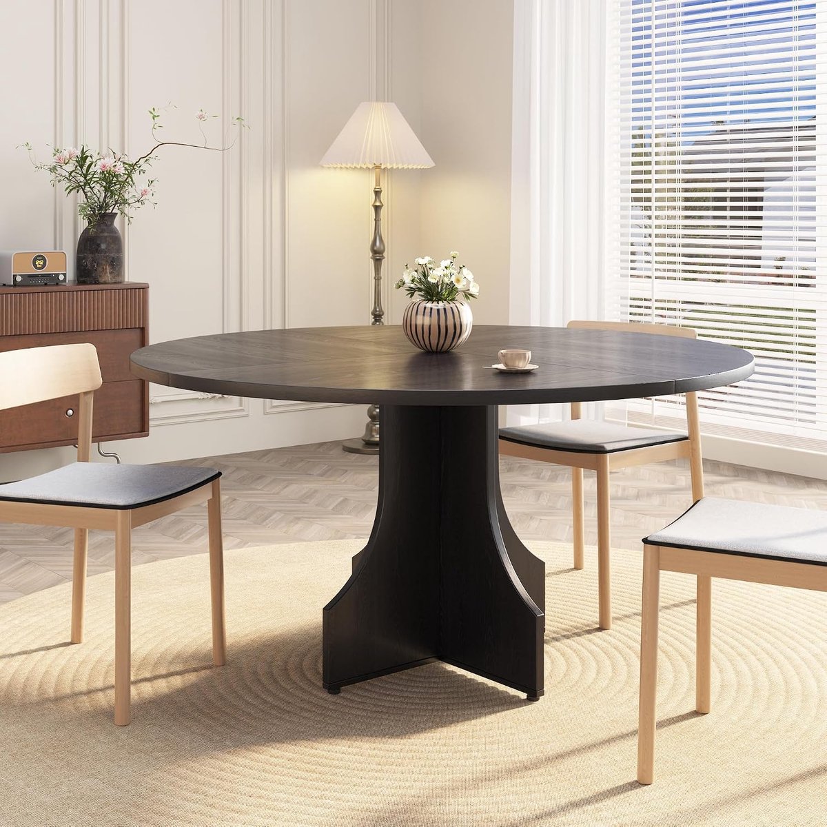 Triumpunpre - Eettafel Rond 120 cm voor 4-6 personen - moderne keukentafel in landhuisstijl - voor appartement en eetkamer - Zwart