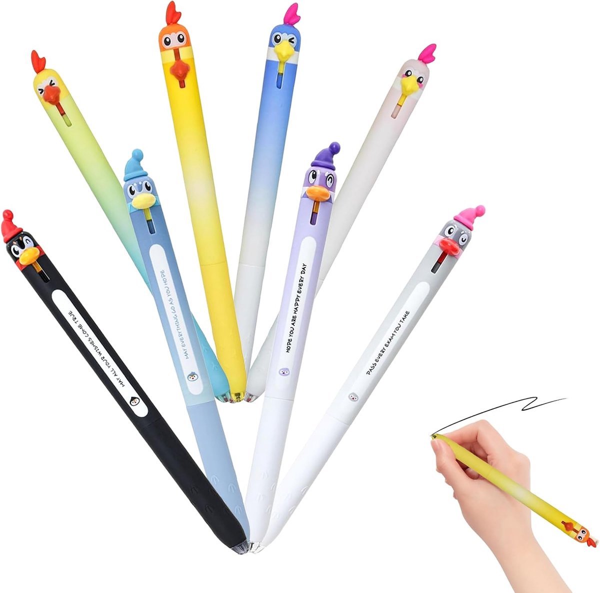 Balpen 8 stuks - schattige ontwerpen met kuikens en pinguïns - soepel schrijven - geschikt voor volwassenen en kinderen - ShopVlot