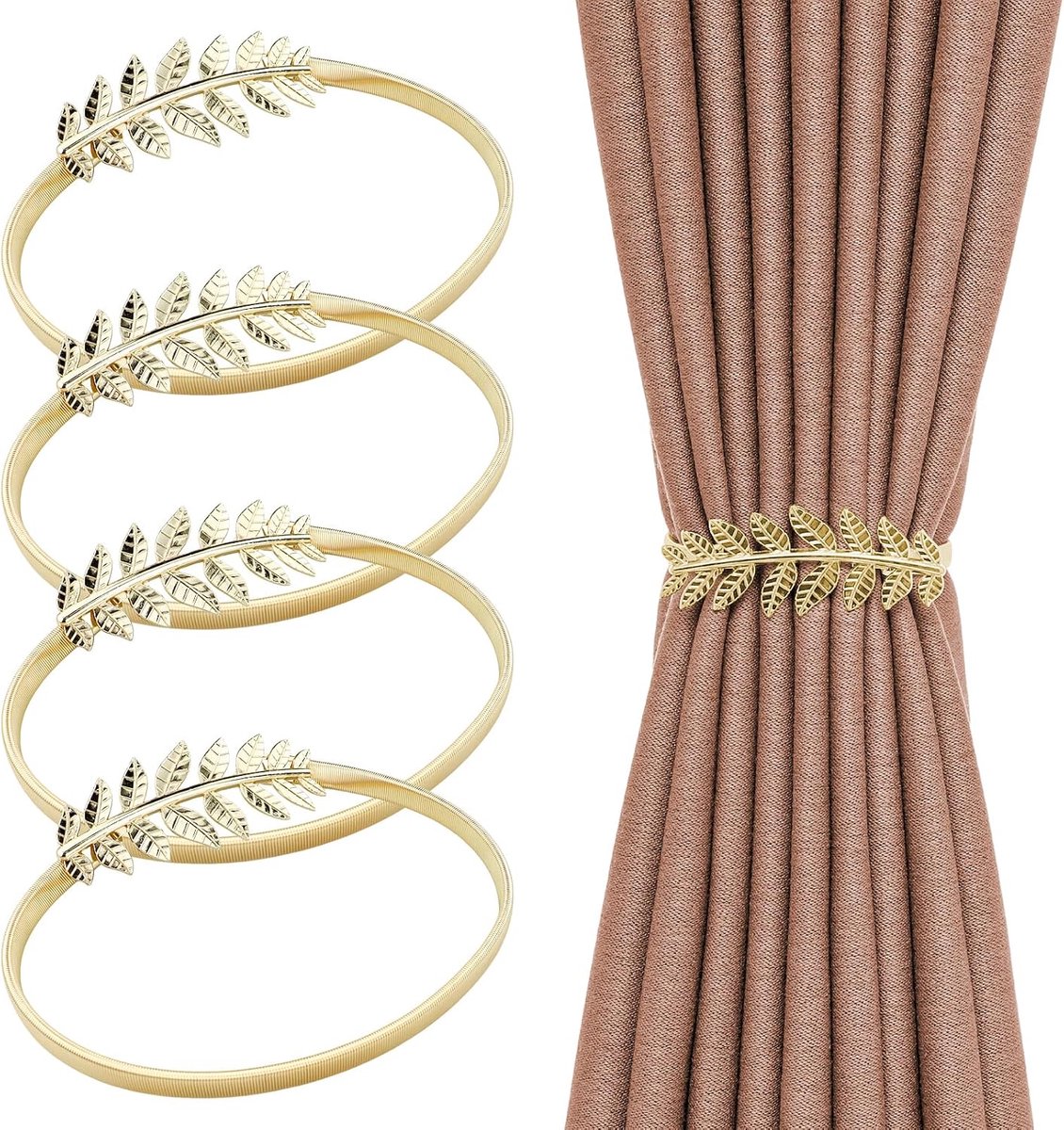 Gordijnhouders 4 Stuks - Creatieve Gouden Bladeren - Verstelbaar van 38 tot 65 cm - Voor Fashion Gordijnen - ShopVlot