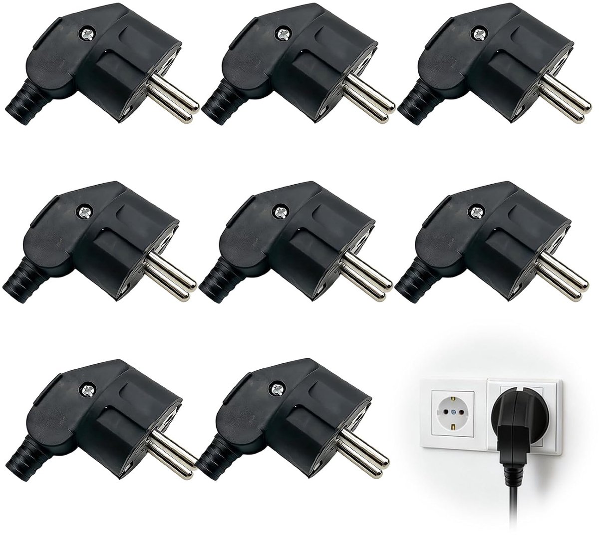 Elektrische stekker 8 stuks - Europese haakse stekker - 250 V, 16 A - Ideaal voor huishoudelijke apparaten - ShopVlot