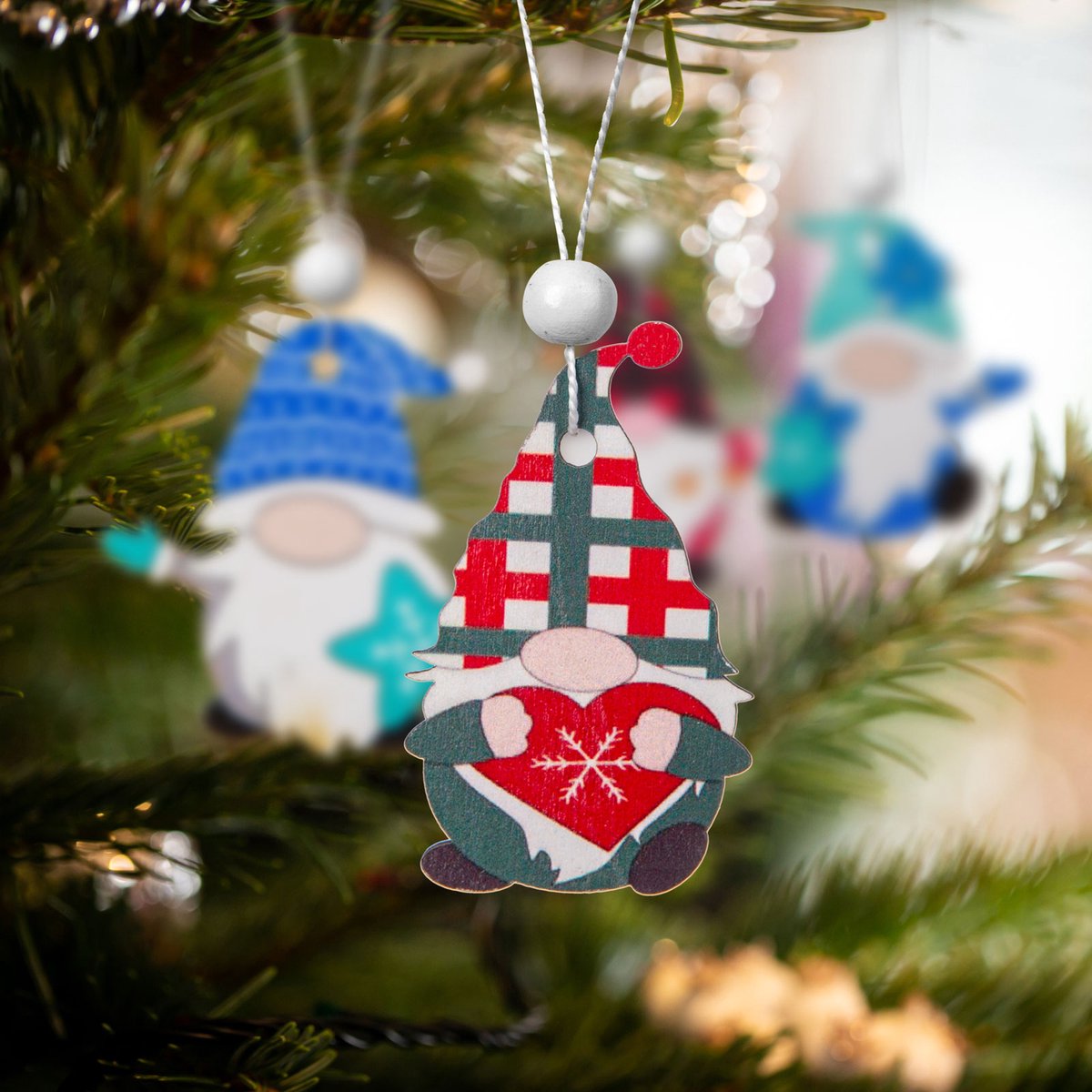 Kerstboomdecoratieset - hangend, houten elfjes - 4 soorten - 12 stuks / verpakking 1 Stuks [58565A]