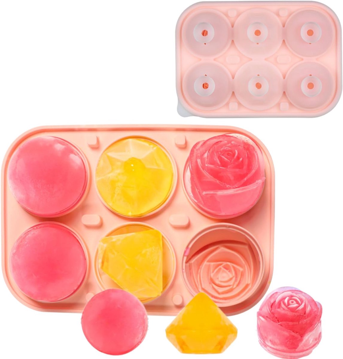 IJsblokjesvorm 3-in-1 - siliconen - rozen, diamant & bol - ideaal voor cocktails - ShopVlot