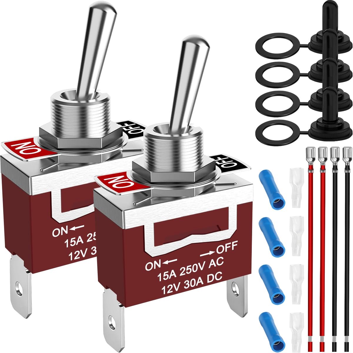 Tuimelschakelaar 2 stuks - 12 V 30 A DC/15 A 250 V AC - waterdicht met afdekking - ideaal voor auto en boot - ShopVlot