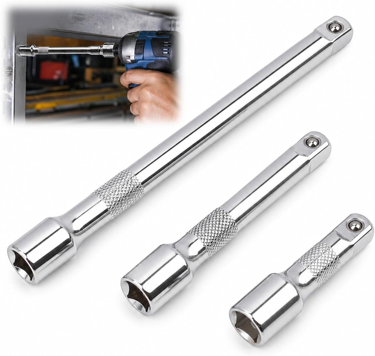 Verlengset 3 stuks - 1/2 inch aandrijving - chroom-vanadium-staal - ideaal voor auto-reparaties - ShopVlot