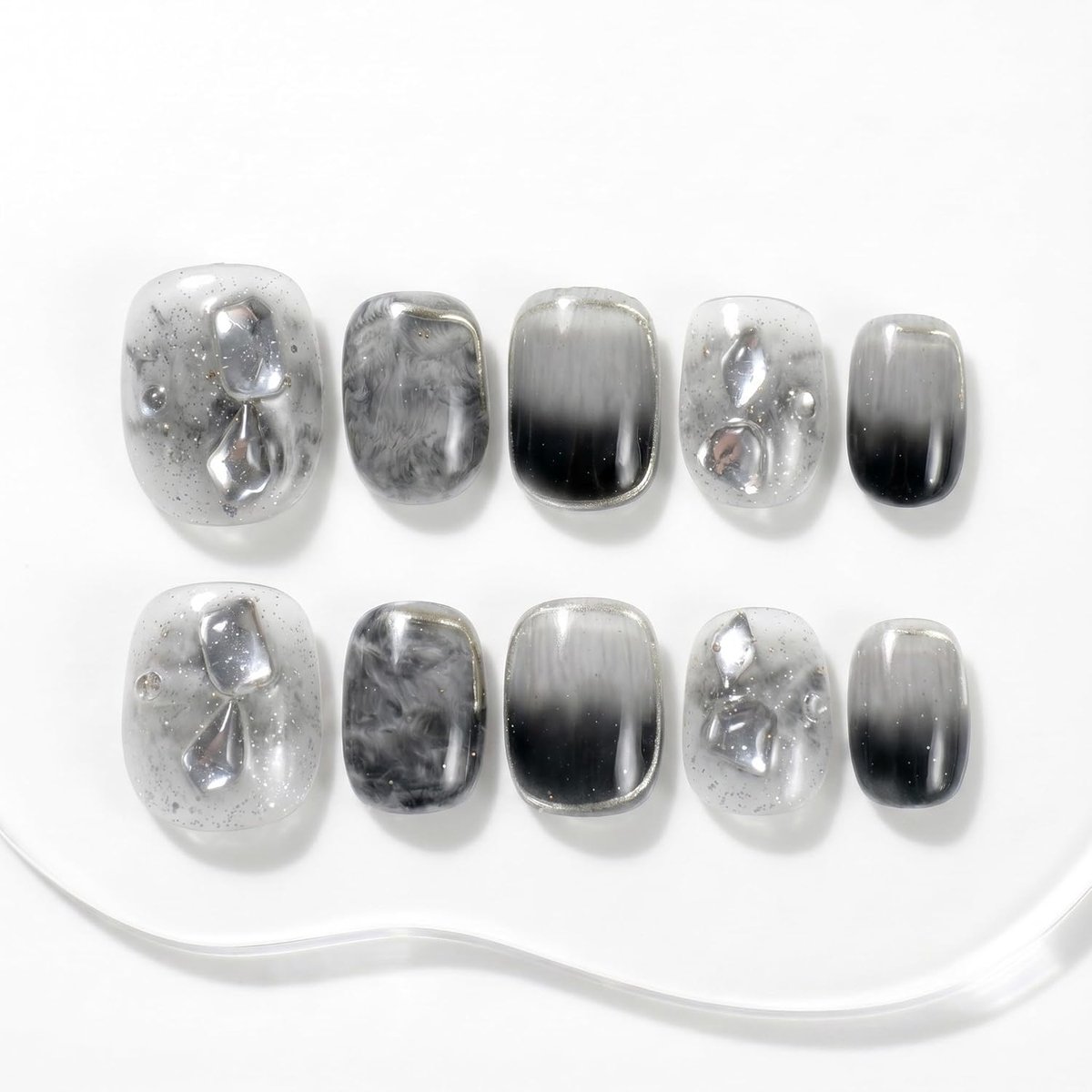 Valse Nagels Korte Rond Zwart - Handgemaakt - 3D Diamant Design - Ideaal voor Dagelijks Gebruik - ShopVlot