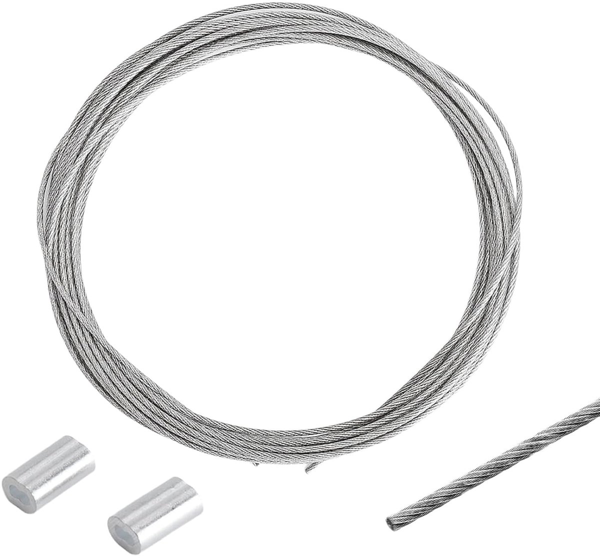 PVC omhulde staalkabel 5 m x 1,2 mm - transparant - met 2 aluminium sleeves - voor veelzijdig gebruik - ShopVlot